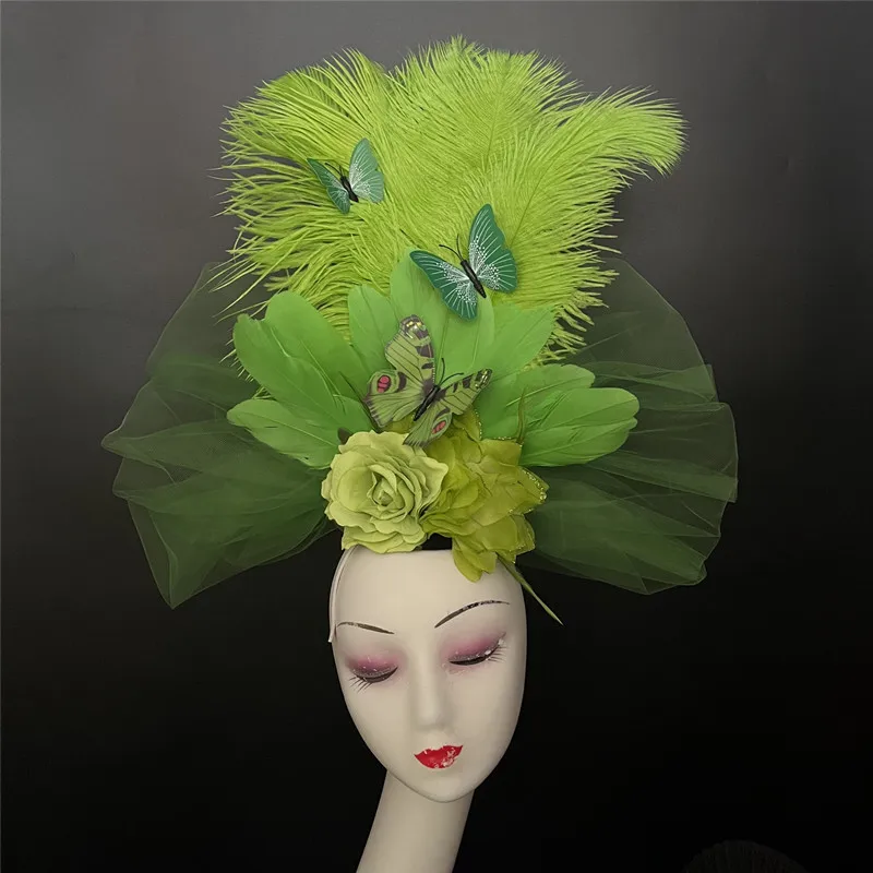 

New Chinese luxury personalized makeup model catwalk exaggerated feather flower headdress stage performance style hair