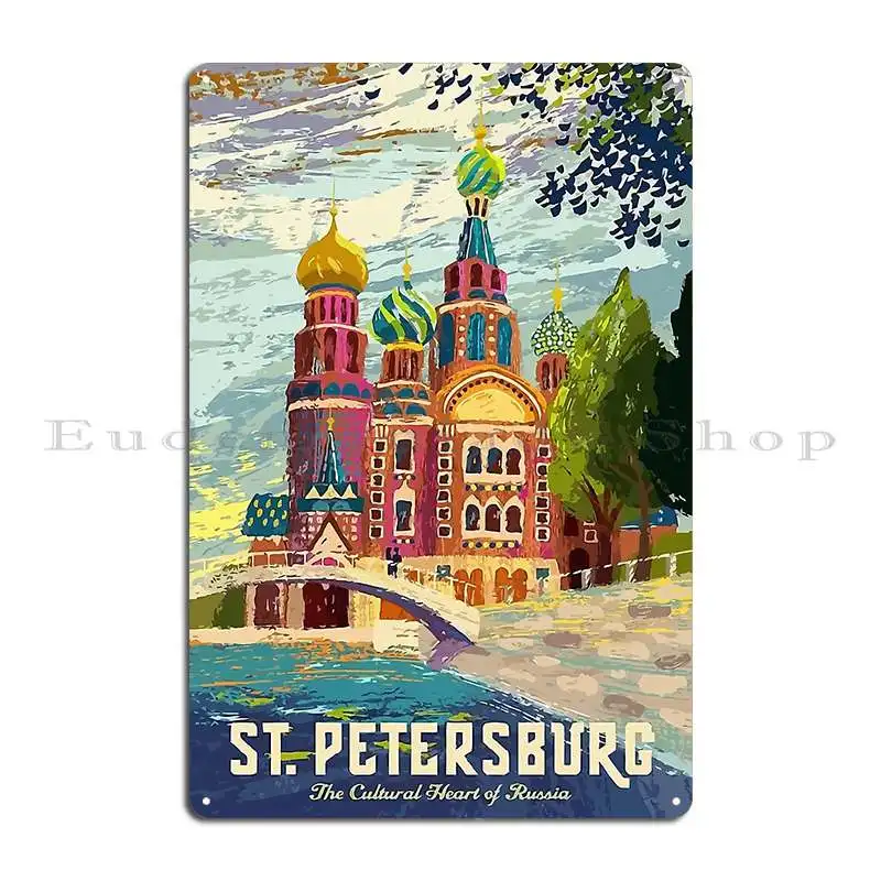 Vintage St Petersburg Russia Travel Metal Sign Poster Wall Decor Party Plates Wall Cave Garage Designing Tin Sign Poster