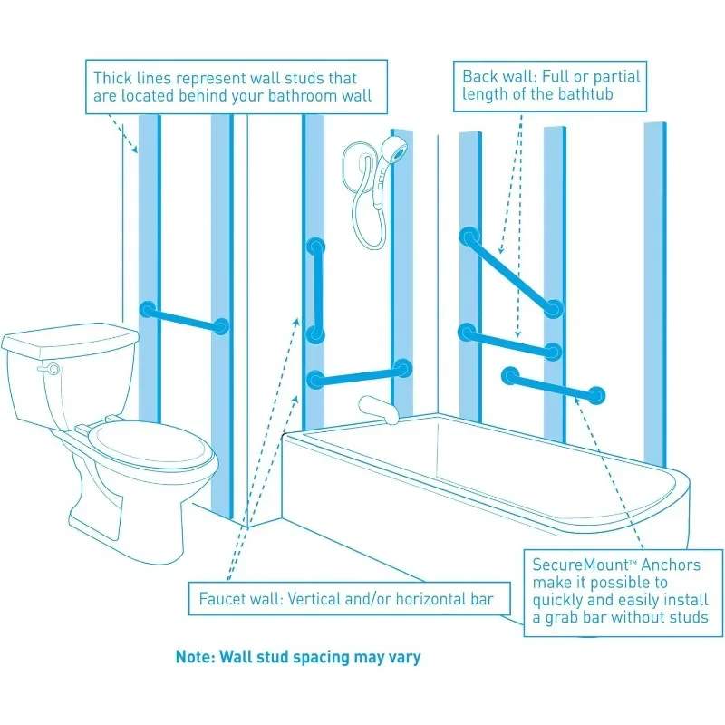 Verborgen Handgreep Ac Matzwarte 32-Inch Badkamer Veiligheidsbeugel, R8932bl