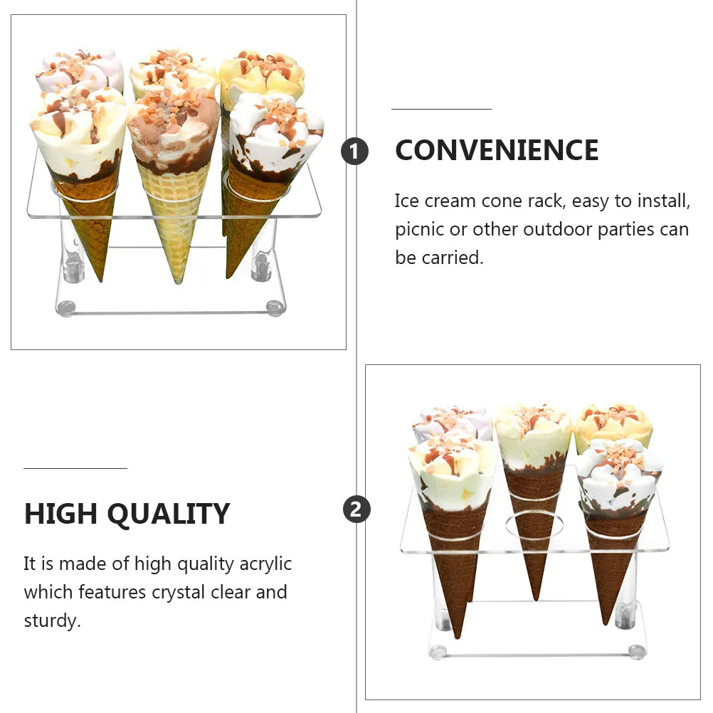 

6 Holes Acrylic Cake Display Stand Ice Cream Cone Holder Transparent Rack for Party Picnic Restaurant Sushi Sweet Tube