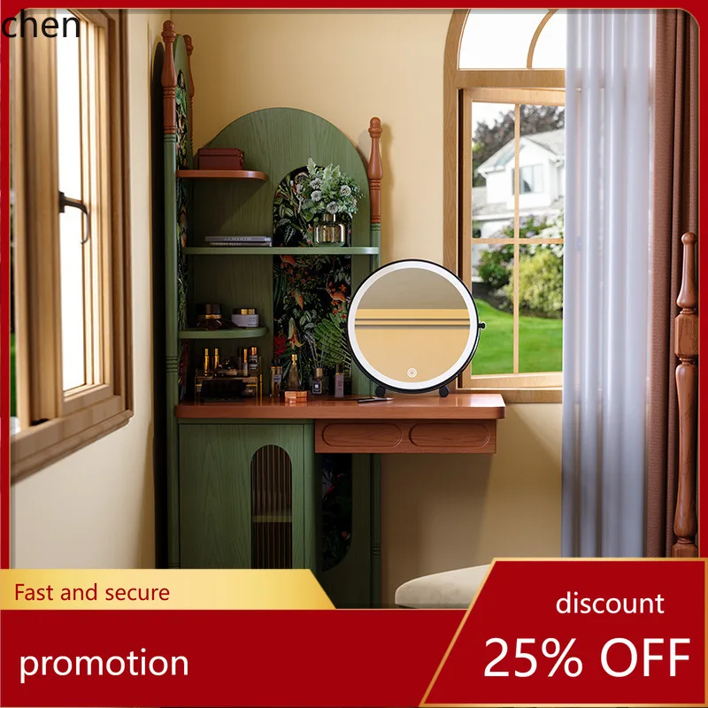 

HT Retro Dressing Table Corner Living Room Chest of Drawers Integrated Vintage Style Storage Rack Floor-standing Dressing Table