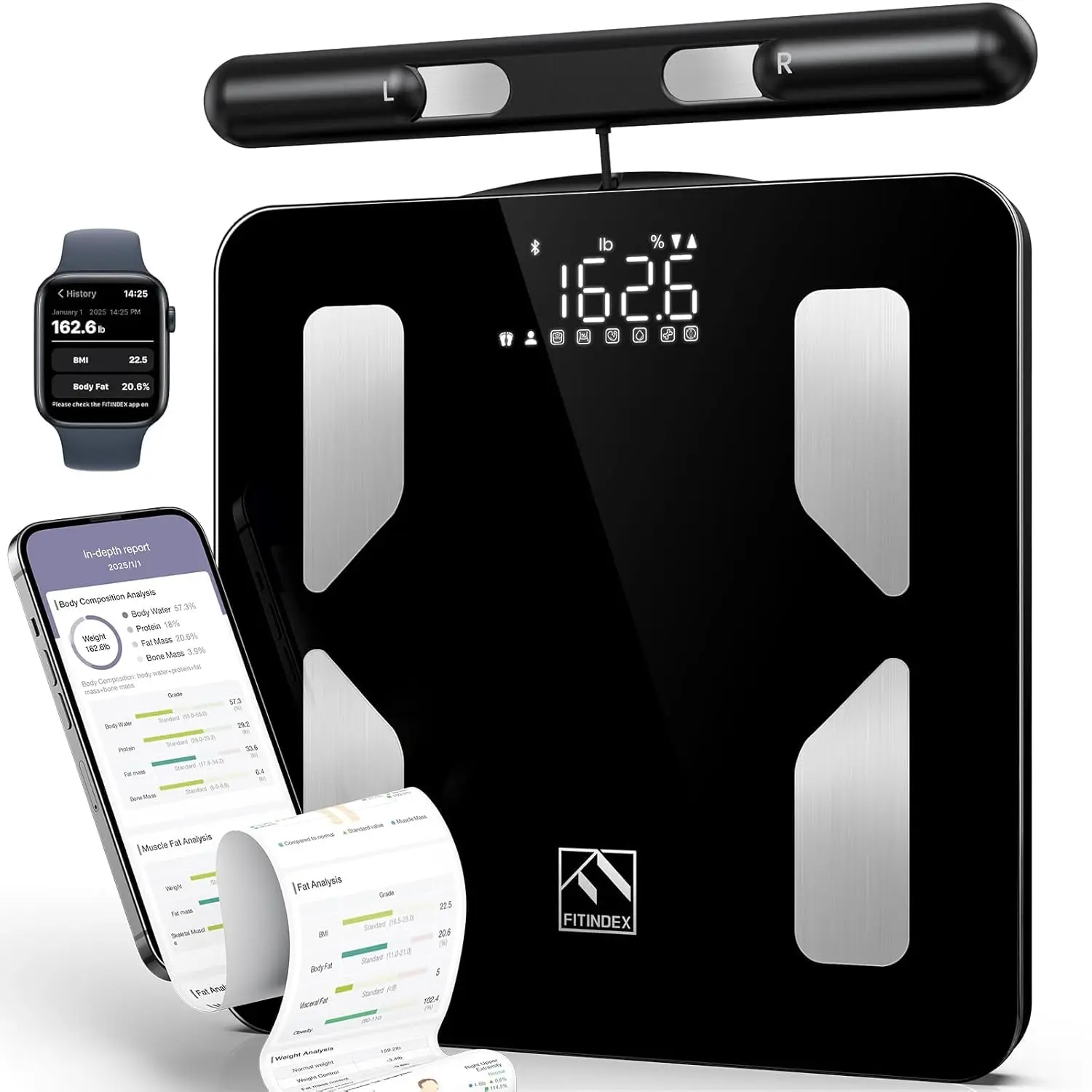 

Smart Body Composition Scale with 8 Electrodes, BMI & Fat Analysis, Bluetooth App Sync for Health Tracking