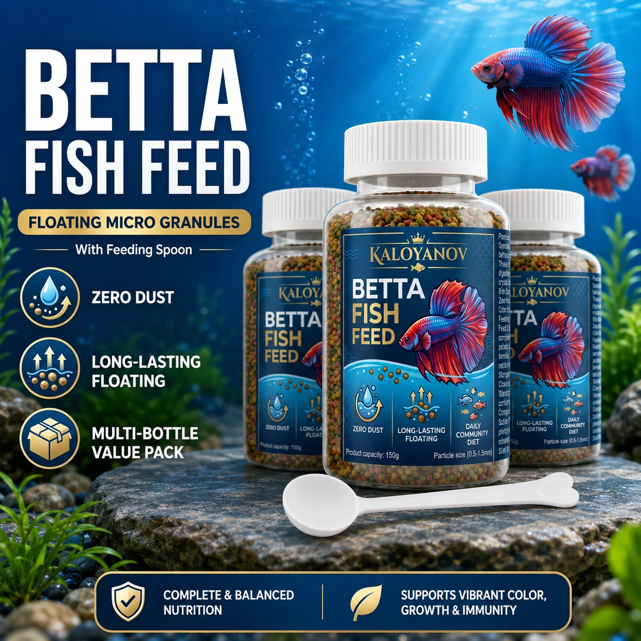 Alimento Profesional para Peces Betta de 450g, Microgránulos Flotantes Ricos en Nutrientes con Cuchara, Sin Polvo, Dieta Diaria para Todos los Peces Tropicales