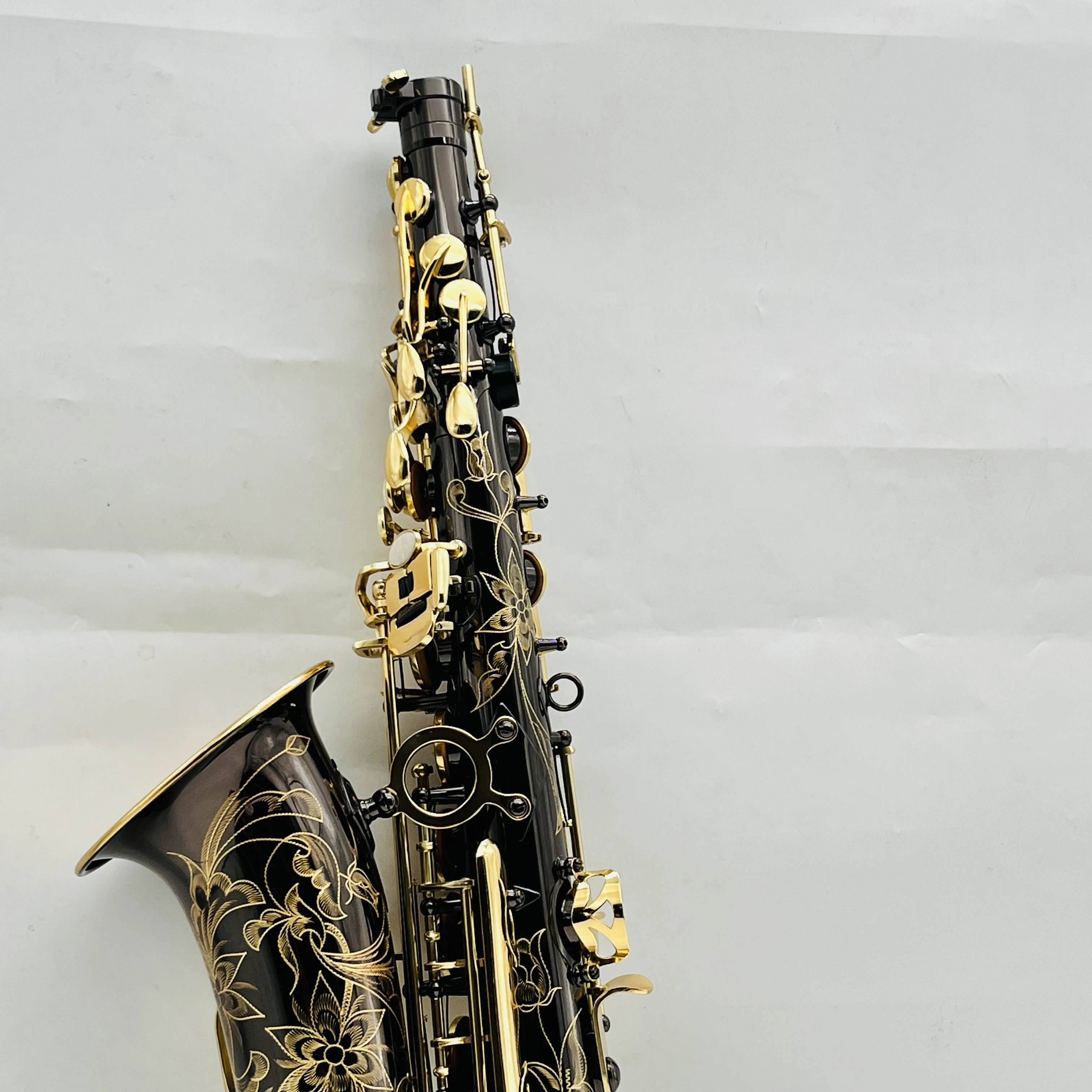 Real Pictures 875EX Alto Saxophone Eb Tuner Black Nickel Plated Gold Carved Body Professional Woodwind With Case Accessories