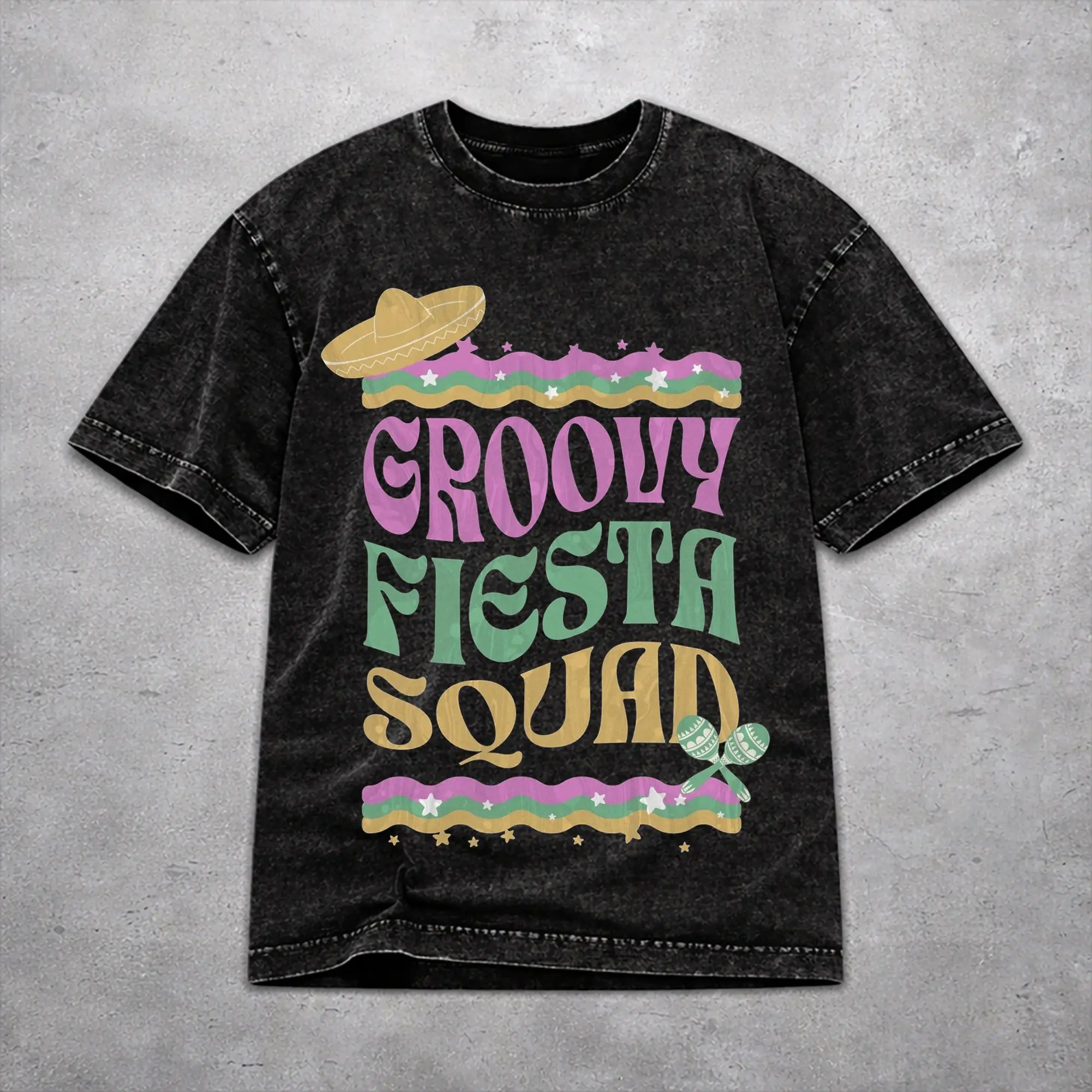 Novelty Men Women Fiesta Squad Cinco De Mayo Tee Shirt Washed Style  T Shirts Apparel