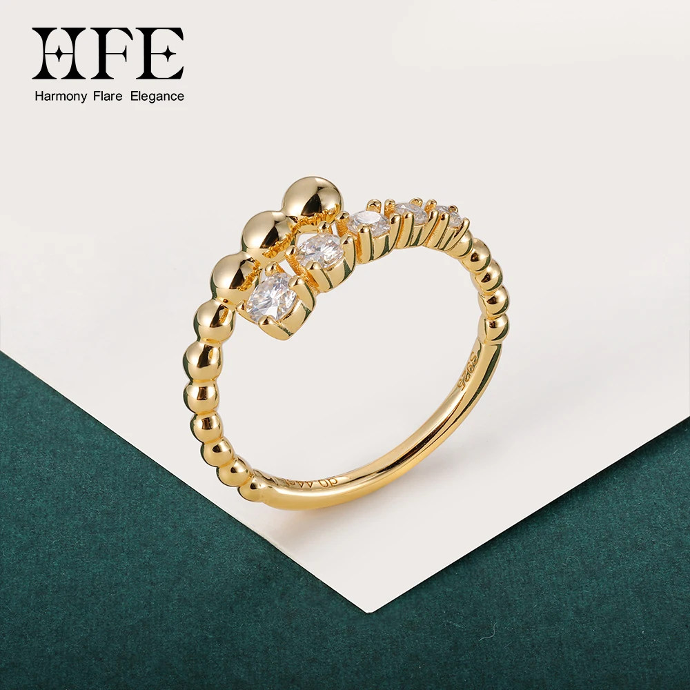 

HFE Moissanite Open Bead Ring 925 Sterling Silver Lightweight Adjustable K-gold Glated Women's Fashion Jewelry Party Accessories