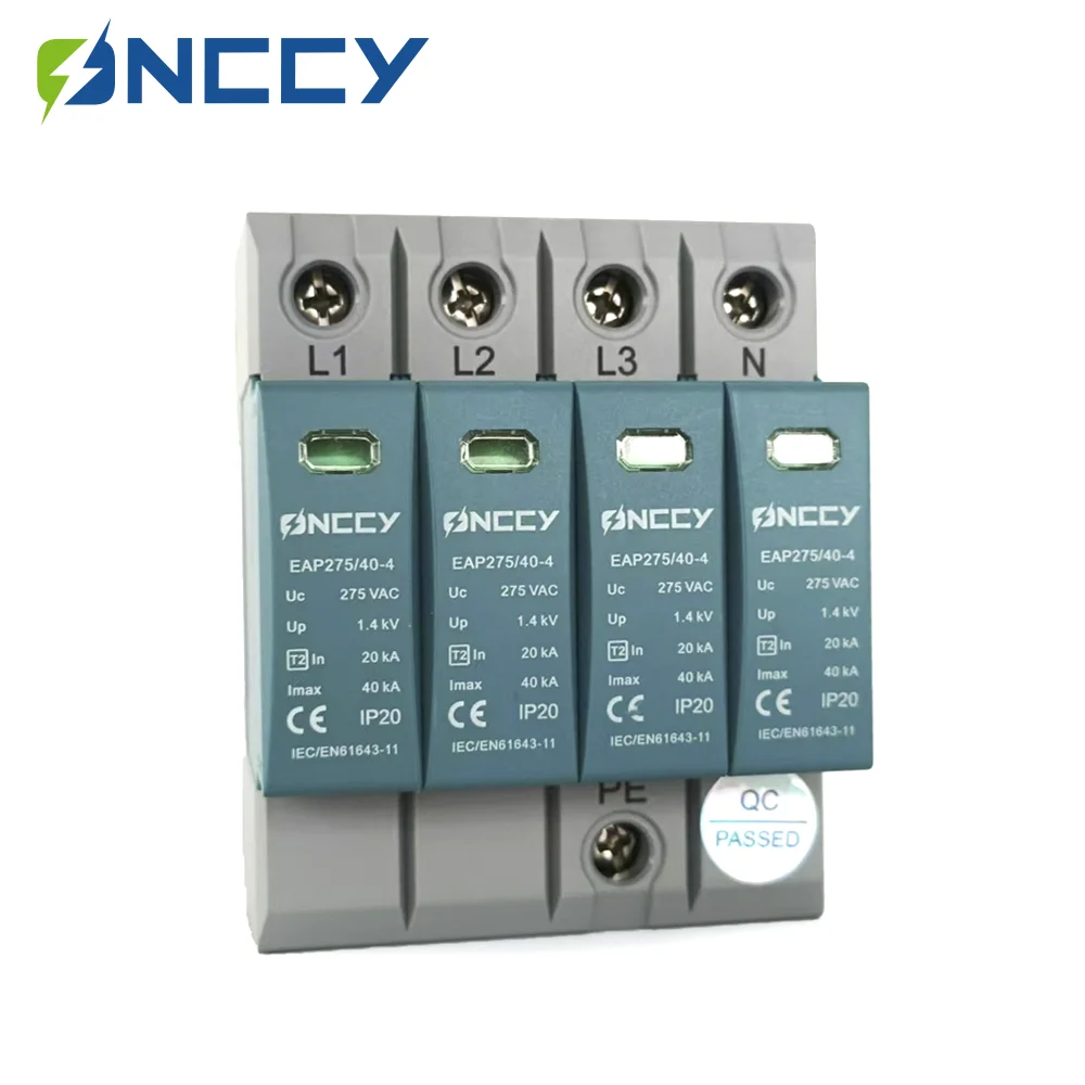 ONCCY 4P Surge Protector 40KA, AC275V-AC420V , SPD Din Rail,Surge Arrester Lightning Protector