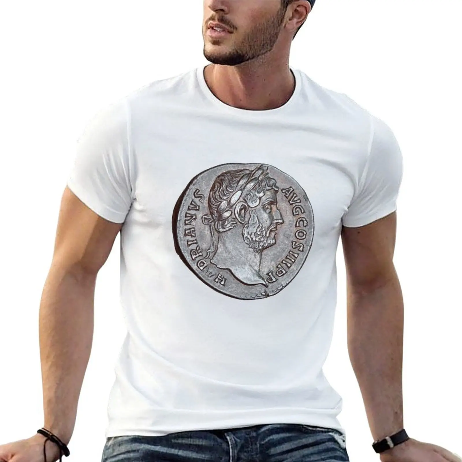 Camiseta con retrato del emperador romano Hadrian denarius, 134-138 AD, camisetas para hombre, camisetas divertidas de anime de algodón para hombre