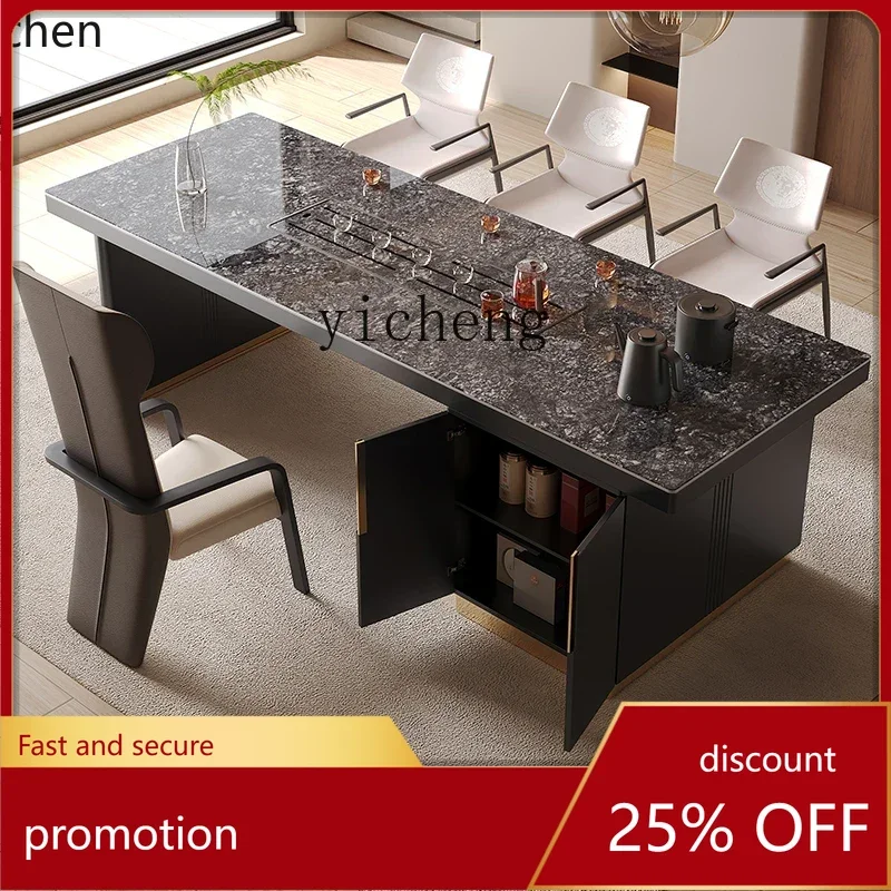

HXL rock slab tea table modern high-end tea table new home luxury stone new Chinese high-end tables and chairs