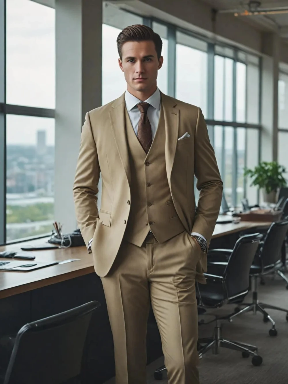 Customized Slim-Fit Suit Suit 3 Pieces Blazer Vest Pants For Important Occasion Handsome Notched Lapel Men's Tuxedo Prom Wear