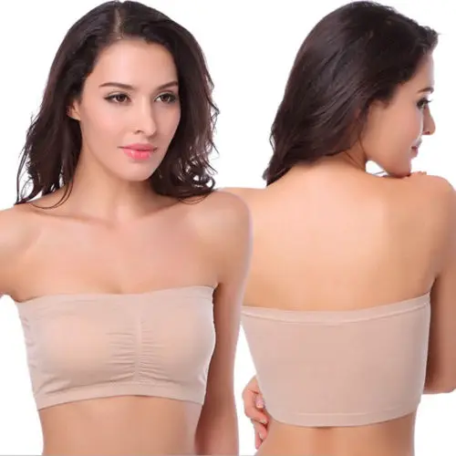 Double Layers Plus Size Strapless Bra Bandeau Tube Removable Padded Top Stretchy Seamless Bandeau Bra Boob Crop Spaghetti Strap