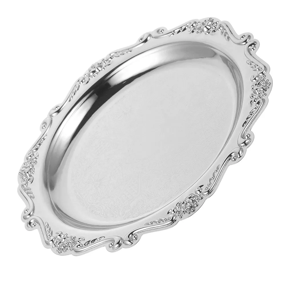 Exquisite Iron Snack Serving Tray Vintage Decorative Dish Jewelry Ring Holder Dessert Cake Display Tray for Home Entertaining