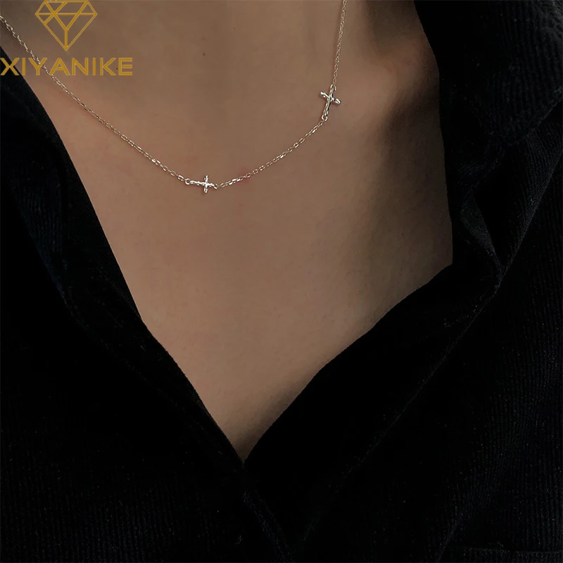 XIYANIKE Summer Bling Cross Necklace For Women Girl Clavicle Thin Chain Choker Fashion Jewelry Gift Party collares para mujer