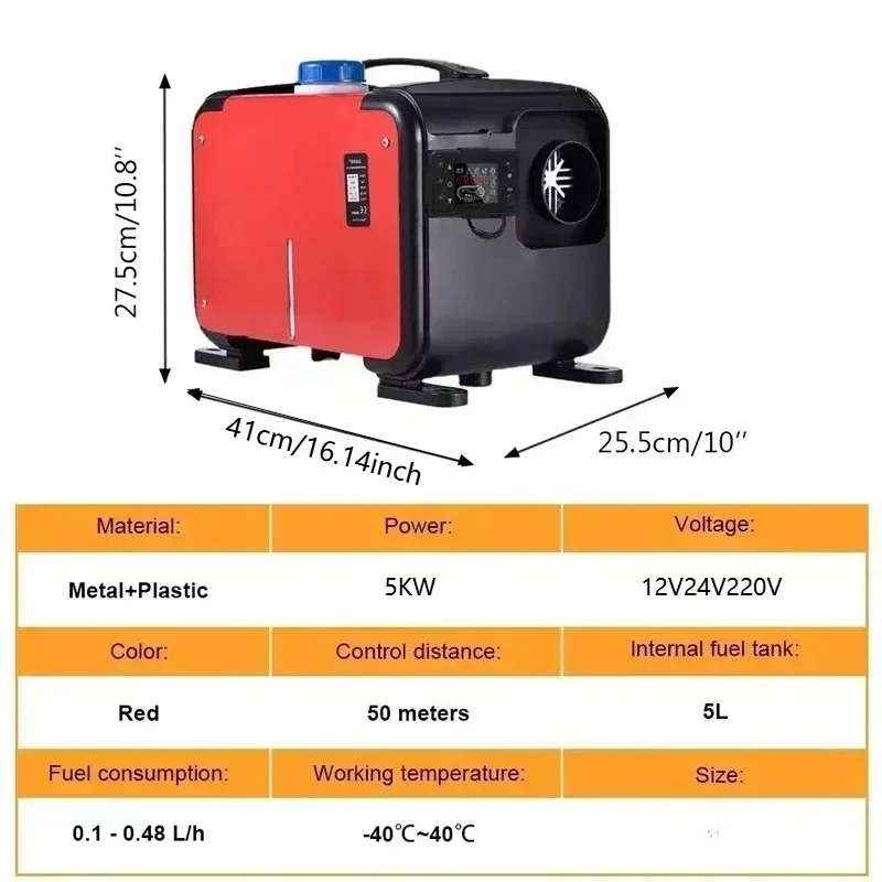 12V/24V/220V Air Diesel Heater 5KW Diesel Parking Heater LCD Switch Diesel Heater Muffler for RV Motorhome Trailer Trucks Boats
