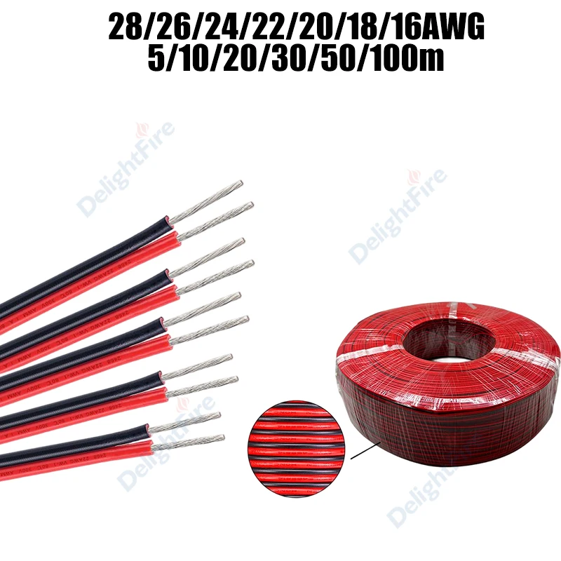 

2-контактный электрический кабель 28/26/24/22/20/18/16AWG 5/10/20/30/50/100 м гибкие провода динамиков для светодиодной ленты, аудиоразъем JST