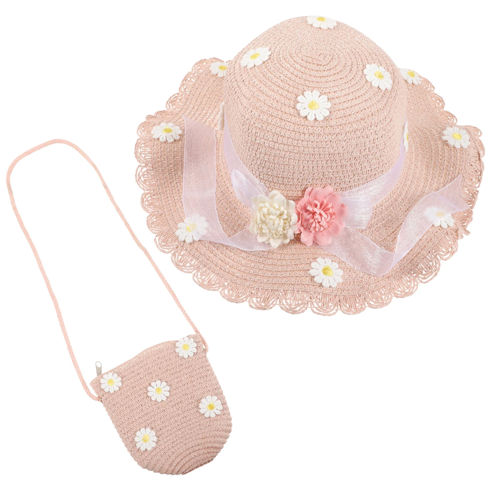 

2 Pcs Baby Girl Sun Hat Toddler Protection Straw Princess Kids Strawhat Pink for Travel