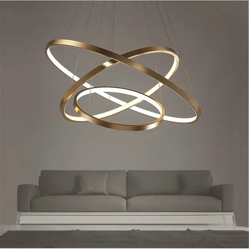 Modern 40CM 60CM 80CM Pendant Lights For Living Room Dining Room Circle Rings Acrylic Aluminum Body LED Ceiling Lamp Fixtures