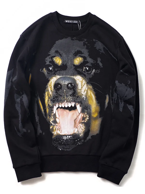 Classic Yellow Dog Head Digital Print Fleece Lined round Neck Sweatshirt Trendy Men's Clothing Versatile Couple Outerwear