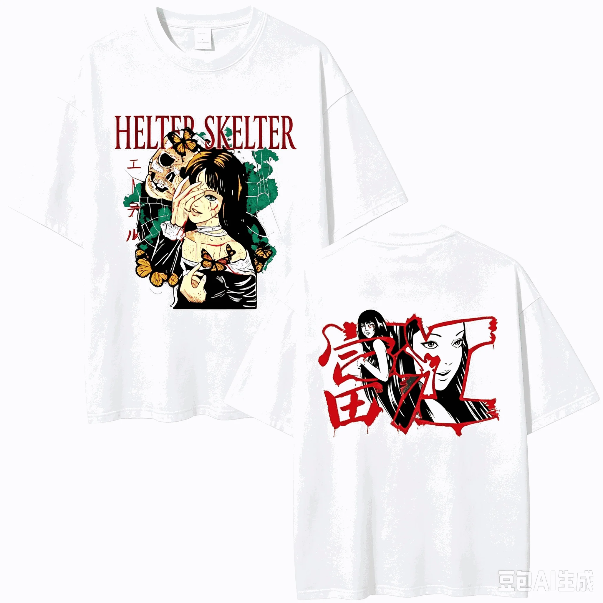 Summer Hot Sale Japanese Horror Manga Junji Ito Tomie Skull Butterfly Graphic T‑Shirt Unisex Gothic Cotton Oversized T-shirts
