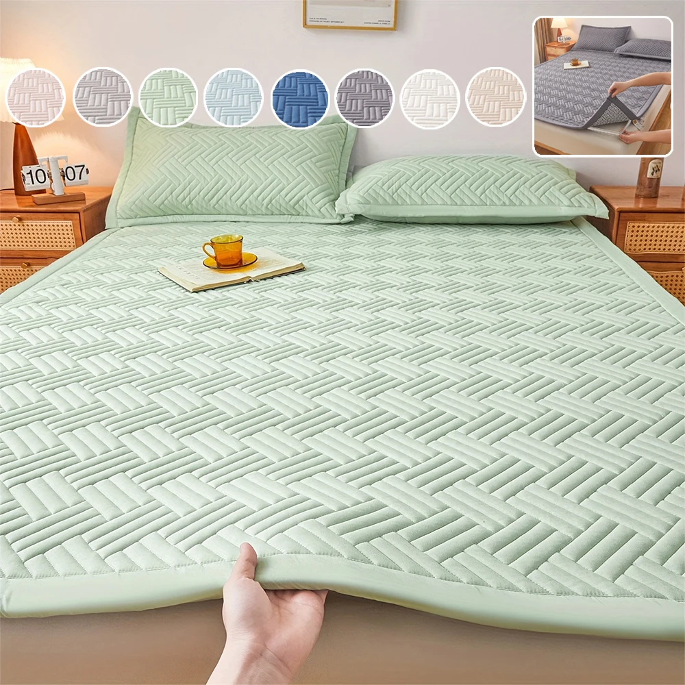 

Anti-Slip Bed Sheet Thick Washed Cotton Mattress Cover Breathable Pad Plaid Pattern Bedding Comfort Bedspreads 침대커버 퀸사이즈 매트리스 패드
