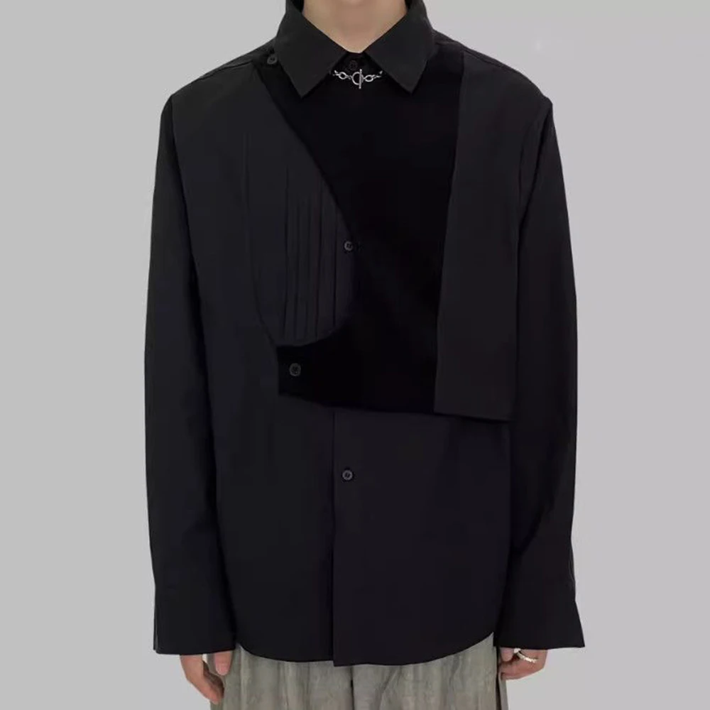 2026 Spring New Men's Patchwork Long-Sleeve Shirt Chinese Retro Fashion Trendy High Street Loose Casual Niche Men's Tops