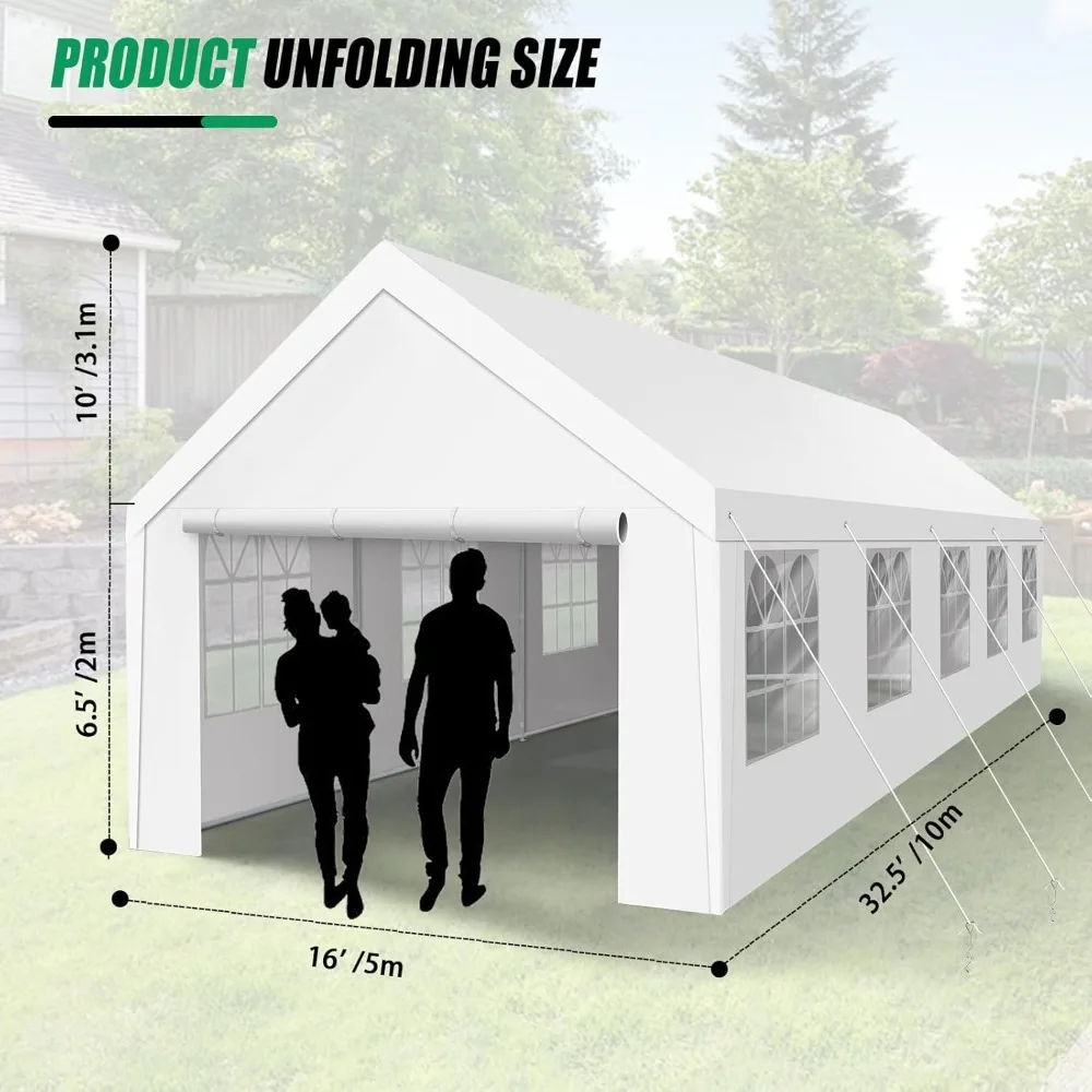 Heavy Duty Carport, Spacious 16'x32' Outdoor Shelter Portable Garage, Waterproof Canopy with Easy Assembly & All-Weather