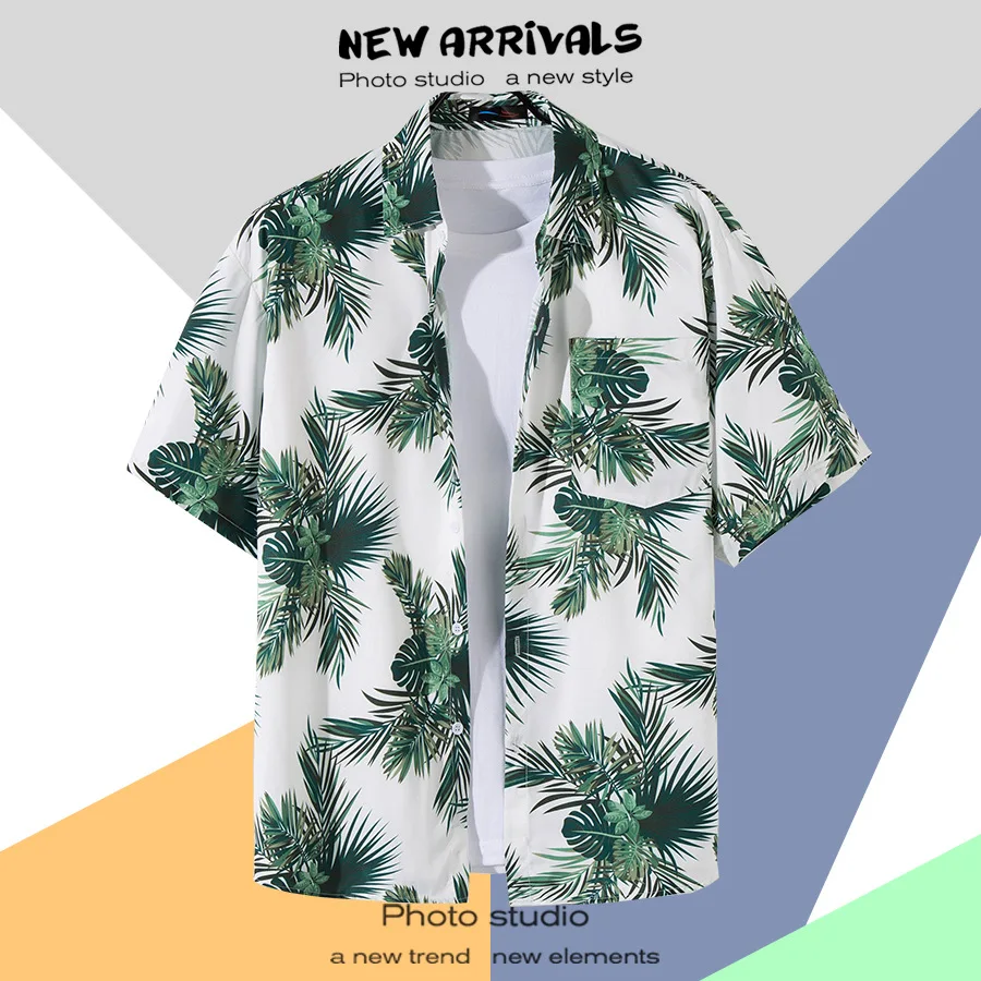

Hot Selling Retro Travel Flower Shirt Men's Short Sleeved Summer Seaside Vacation Loose Casual Trend Japanese Style Cool Shirt