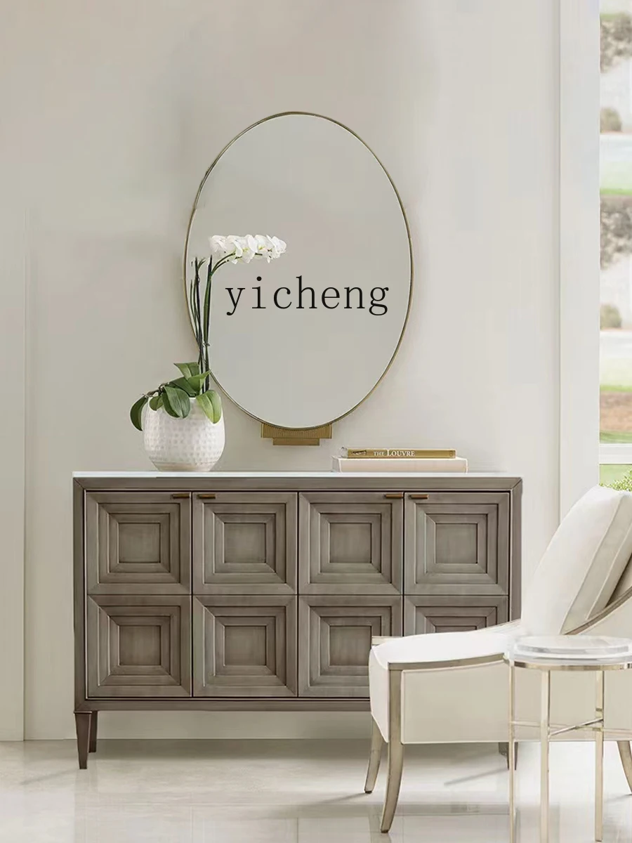 

ZYA Light Luxury Solid Wood Marble Tabletop Sideboard Cabinet Modern Minimalist Living Room Entrance Partition Cabinet