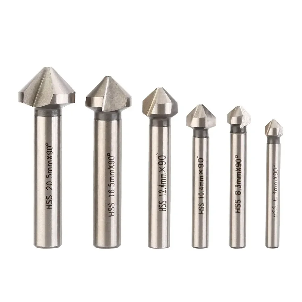 Prodrill 6Pcs 3 Flute 90 Degree HSS Chamferingl Countersink Drill Bit Set for Metal Wood Plastic Woodworking