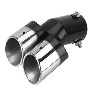 Universal Curved Double output car exhaust silencer tube car decoration rear tube chrome car style stainless steel 8 MAIN SALES FALSE EXHAUST - №2