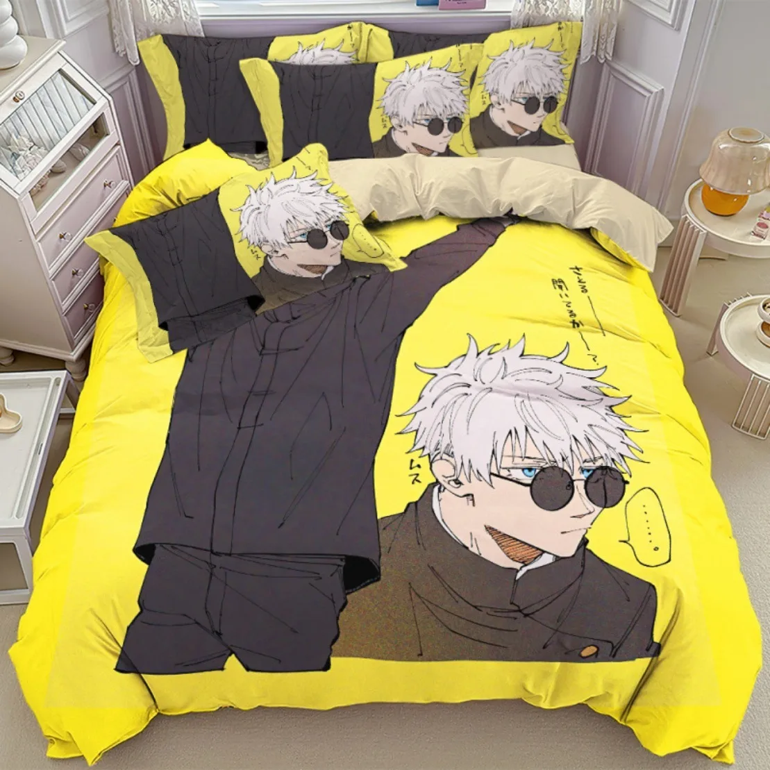 Juego de cama japonés famoso Gojo Satoru, funda nórdica de Anime Jujutsu Kaisen, decoración de funda de almohada para niños y adolescentes, regalo de vacaciones