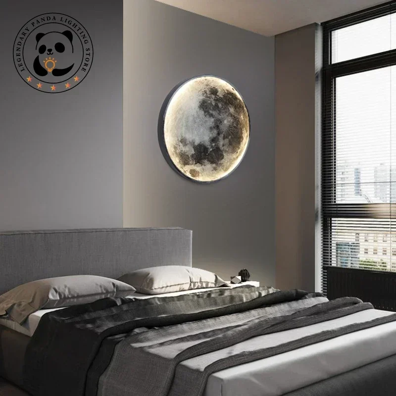 

Modern Designer Wall Lamp Luxury Art Round Moon Mural Fixture Bedroom Bedside Parlor Hotel Villa Homestay Decor Home LED Sconces