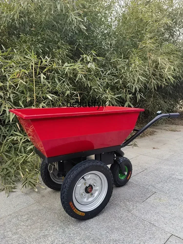 lt Electric Trolley Lorry Double-Wheel Agricultural Electric Hand Push Trolley Small Orchard Elevator Material Truck