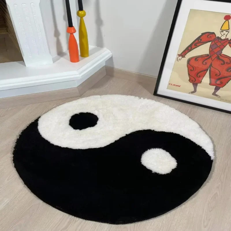 VIKAMA Soft Plush Yin Yang Symbol Circular Geometric Carpet for Living Room Bedroom Chinese Home Decorative Floor Mat