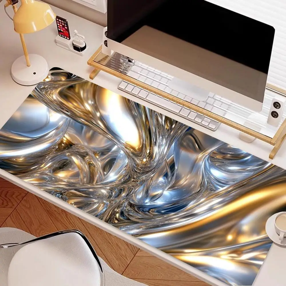 Shimmer Gold Silver Melting Metallic Surface Mousepad Designed For All Size Laptop Office Desktop Pad