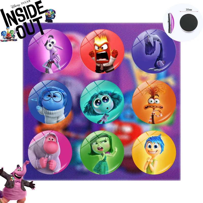 

9PCS Disney Inside Out 2 Fridge Magnet Anime Figure Anxiety Fear Joy Anger Acrylic Refrigerator Magnet Cute Small Gifts Souvenir