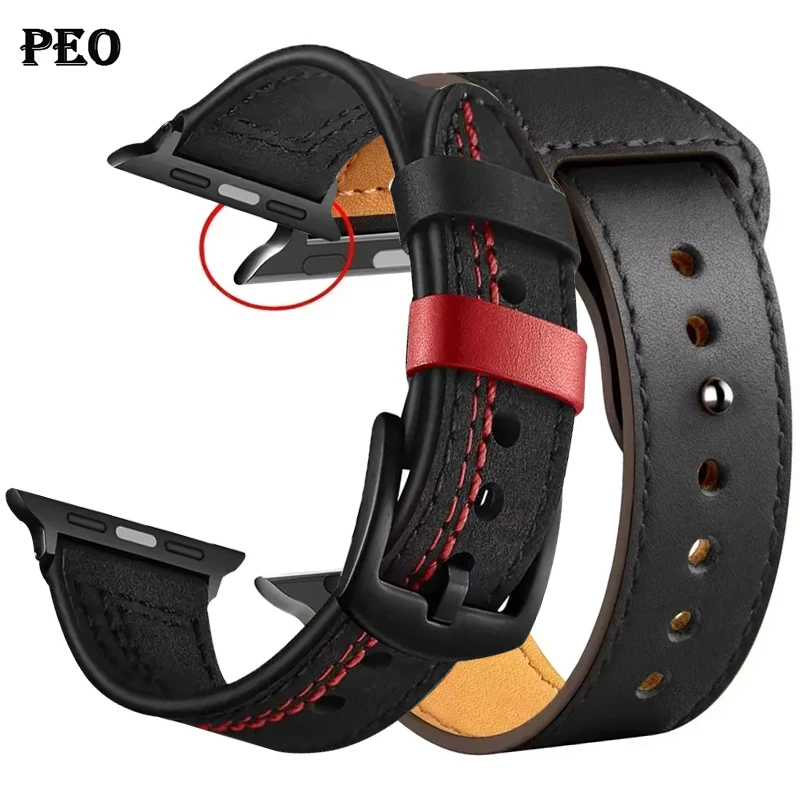 Leather loop strap For Apple watch band 45mm Ultra 49mm 41mm 42mm 38mm 46mm 44mm 45mm bracelet series 10 9 8 7 3 4 5 6 se 40mm