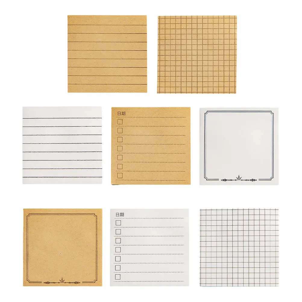 

8Pcs Sticky Adhesive Memo Pads Tearable Paper Stickers Compact Office Supplies Home School Paper Decals