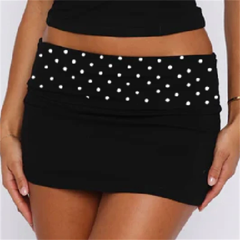 여성 Y2K 물방울 무늬 미니 스커트 섹시 로우라이즈 바디콘 숏 스커트 90년대 빈티지 슬림핏 펜슬 스커트 파티 클럽웨어