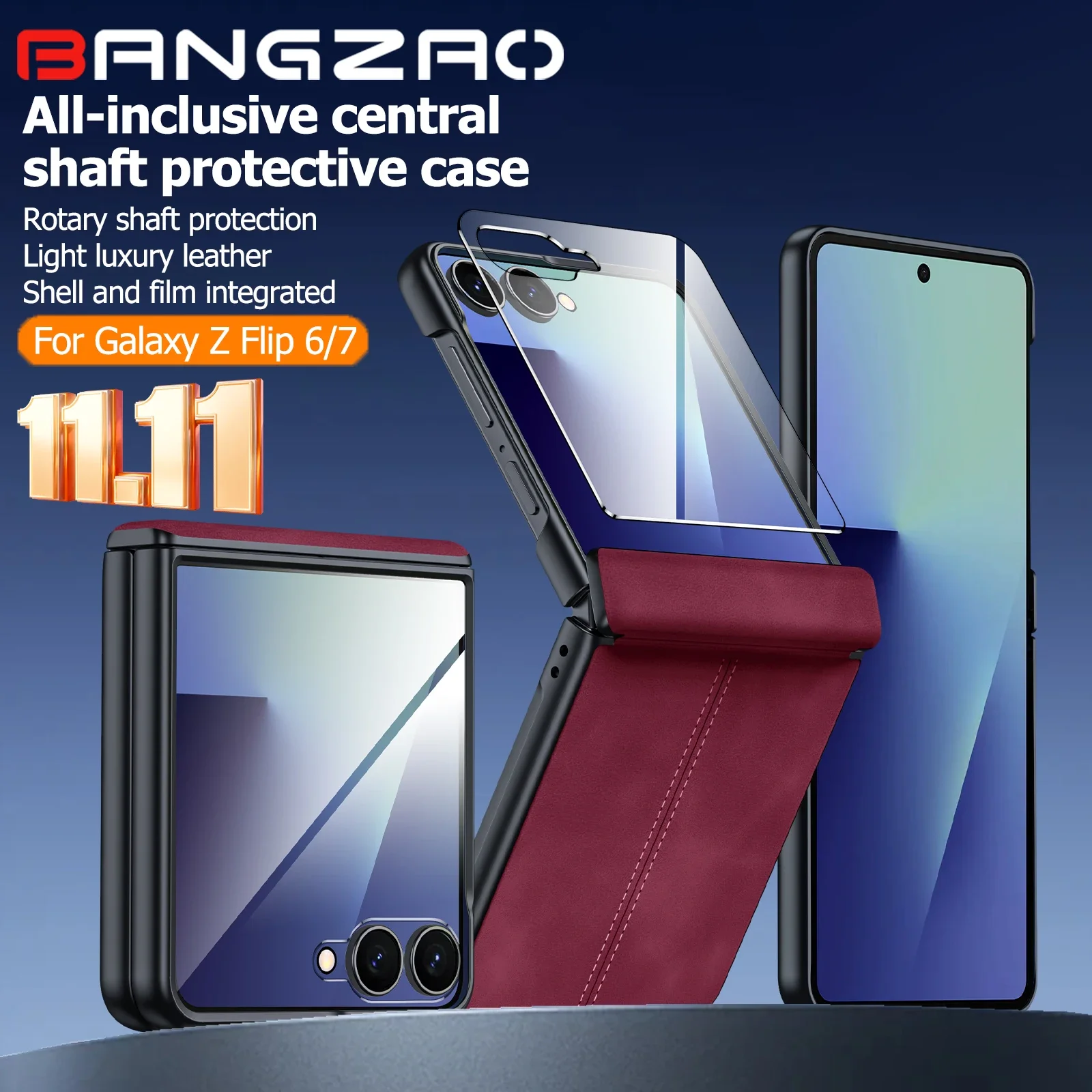 

Глобальный карнавальный фестиваль, чехол для Galaxy Z Flip 6/7 FE, встроенная защита, защита шарниров, искусственная кожа, розово-красный