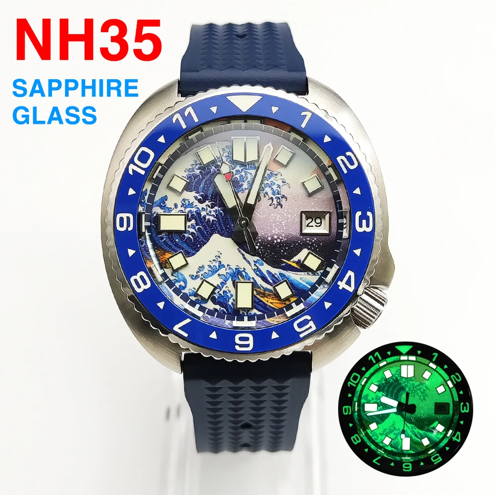 43MM Abalone Japan NH35 Watch Kanagawa Strong Luminous Dial Ceramic Bezel Sapphire Automatic Mechanical Men\'s Watch