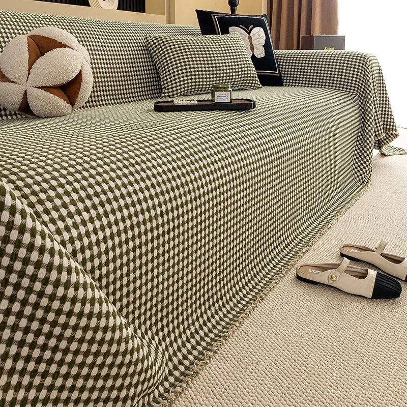 High-End Plaid Fringe Sofa Towel Four Season Universal Soft Chenier Dust Sofa Cover All-Cover Seat Cushion for Home Office