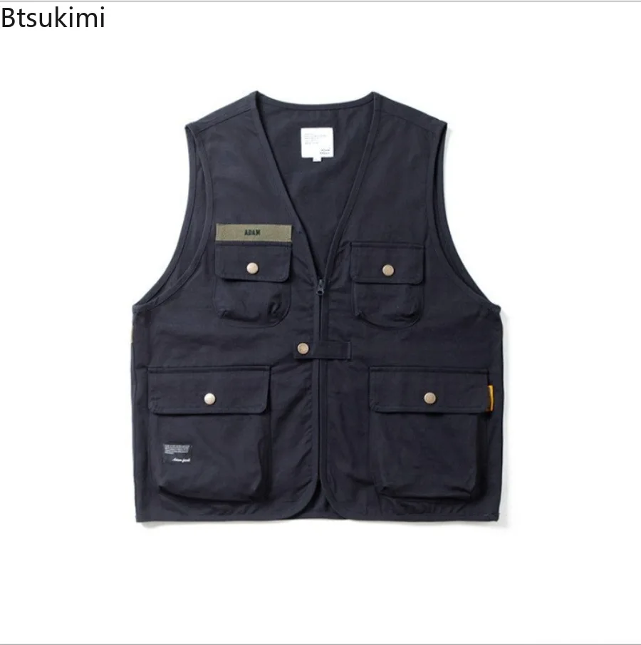 Summer Tooling Vests Men's Multi Pockets Outdoor Casual Sleeveless Vest Jackets Vintage Harajuku Loose Waistcoats Men and Women