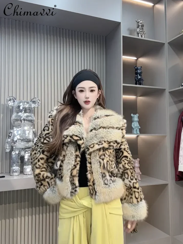 Winterkleid ung neue europäische Nerz jacken Damenmode kurzer Schal kragen Simulation Nerz Haar Leoparden muster Kunst pelzmantel