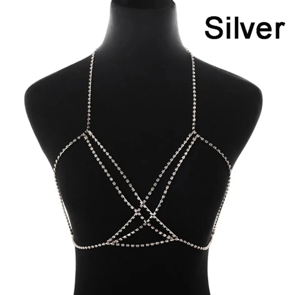 Stonefans Plaid Chest Chain Body Necklace Women Crystal Jewellery Sexy Bra Chain Handmade Bikini Party Accessories Belly Dance