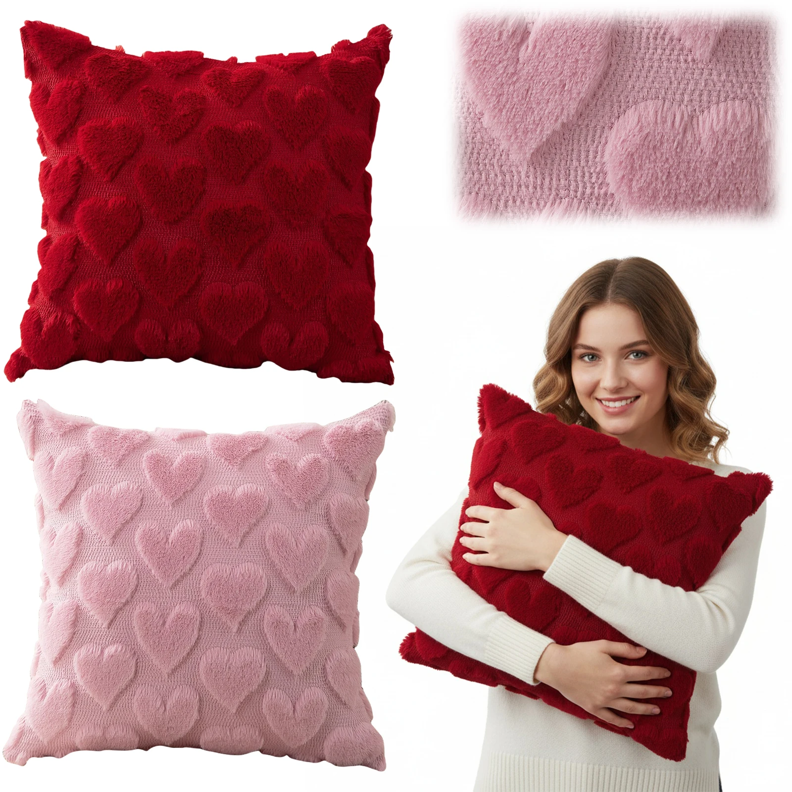 Valentines Day Pillowcase Washable Creative 3D Plush Pillow Case Multi-Purpose Festive Decoration Cushion Sleeve for Home Decor
