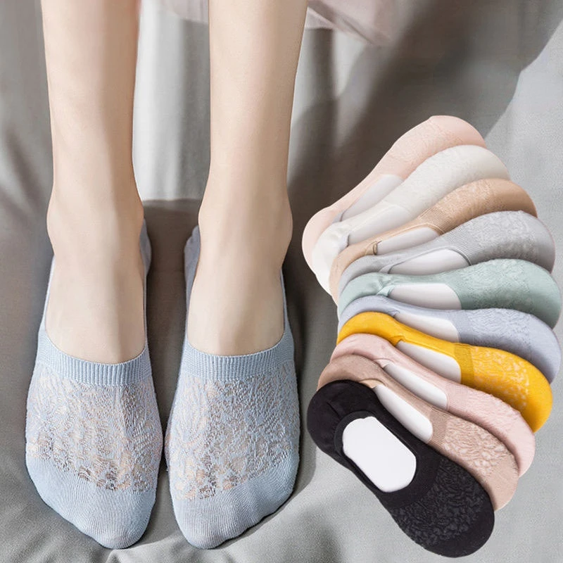 5 par kobiet niewidoczne skarpetki Mujer antypoślizgowe Chaussette kostki niskie kobiece siatkowe bawełniane skarpetki w łódkę niewidoczne oddychające Calcetines
