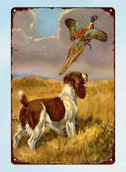 Vintage poster Metal logo Springer Spaniel Dog pheasant hunting Tin Logo Vintage plaque Wall Decoration Gift Home Kitchen Club B