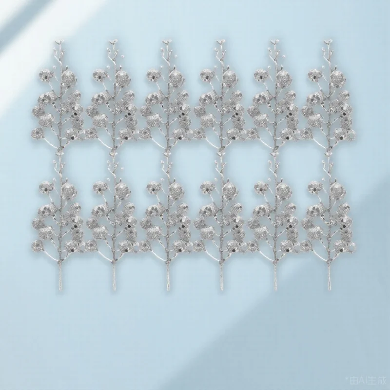 

12 Pcs Christmas Ornaments Red Glitter Berries Picks Sticks Stems Artificial Berry