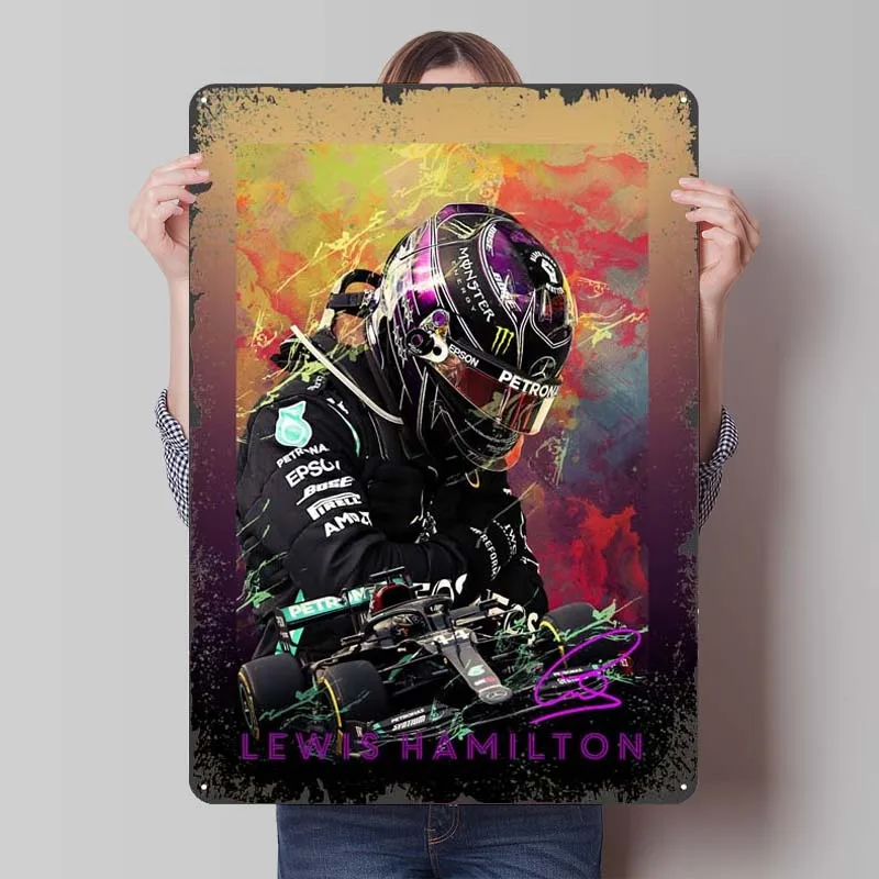 Lewis Hamilton Metal Poster F1 Sports Tinplate Sign Decorative Metal Plate Bar Decoration Living Room Retro Home Decorations